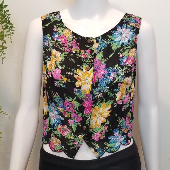 Lush floral buttoned crop top S ASO Lydia Martin teen wolf - Picture 2 of 10